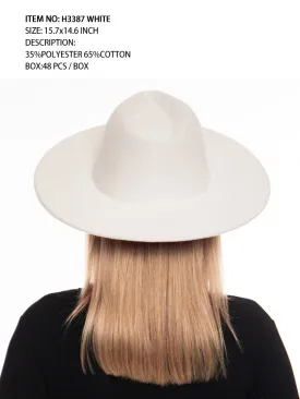 H3387 White Fedora Felt Plain Hat