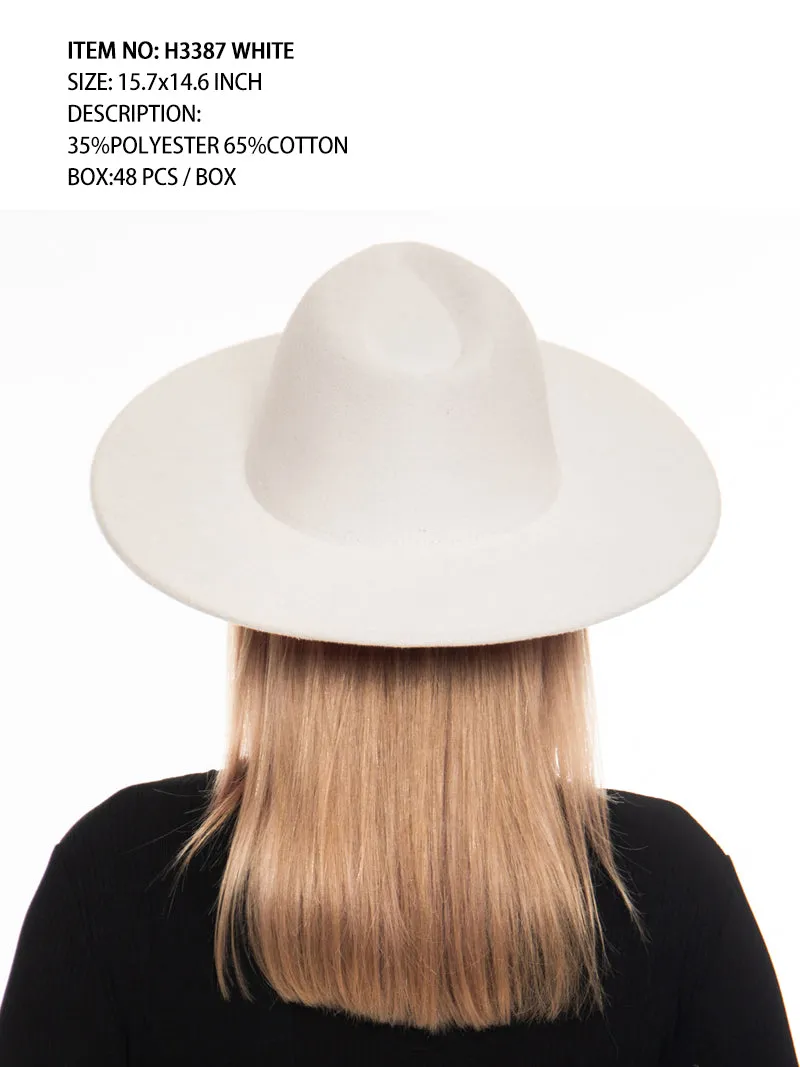 H3387 White Fedora Felt Plain Hat