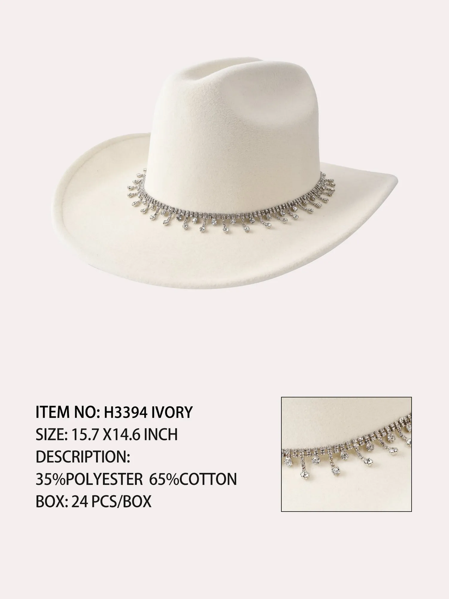 H3394 Ivory Western Felt Rhinestone Band