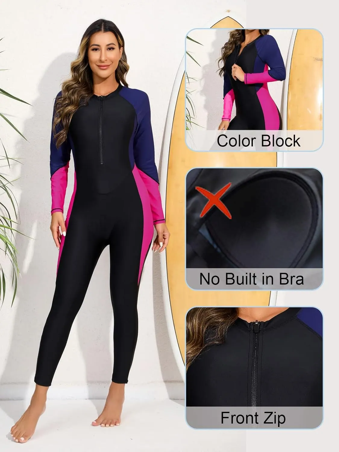 Halcurt Women's Full Body Rash Guard One Piece Front Zip Swimsuit Long Sleeve UPF 50 Bathing Suit