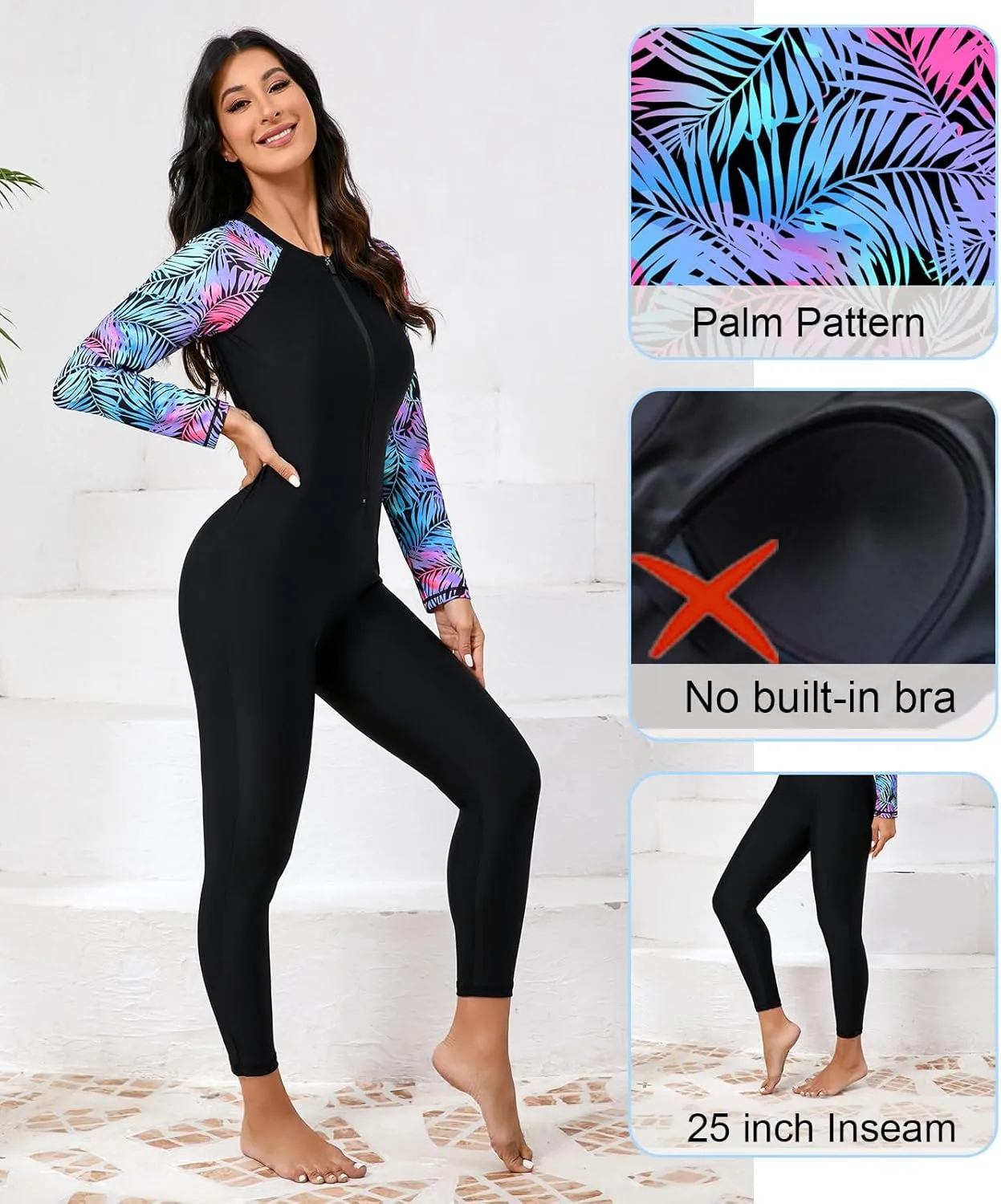 Halcurt Women's Full Body Rash Guard One Piece Front Zip Swimsuit Long Sleeve UPF 50 Bathing Suit
