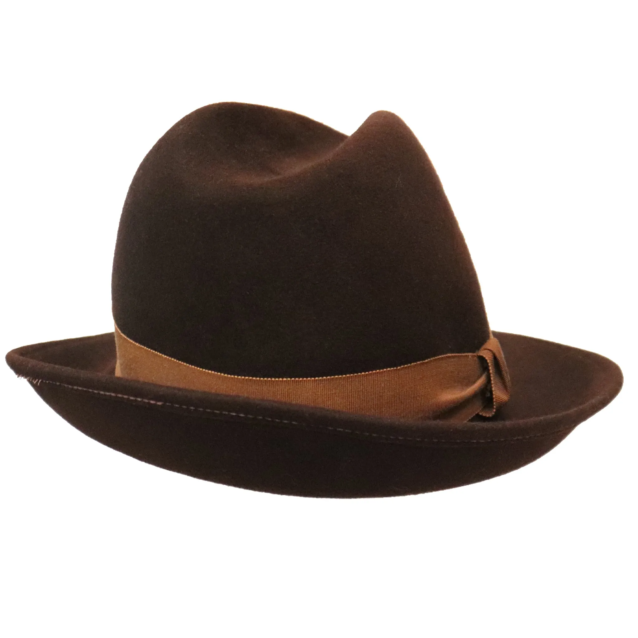 Halston Brown Felt Hat W/ Ribbon Trim Circa 1980s