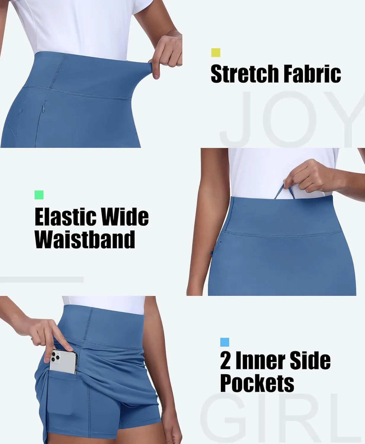 JoyGirl 16" Women Golf Skirts with Shorts Zipper Pockets Tennis Skirt High Waisted Athletic Skorts Skirts
