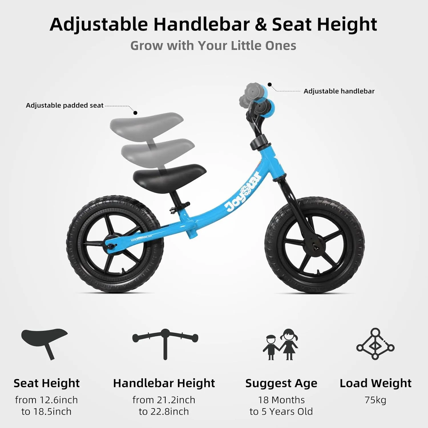 JOYSTAR 12 Inch Balance Bike for 18months, 2, 3, 4, and 5 Years Old Boys and Girls, Lightweight Push Bike with Adjustable Handlebar and Seat, Gift Bike for 2-5 Boys Girls