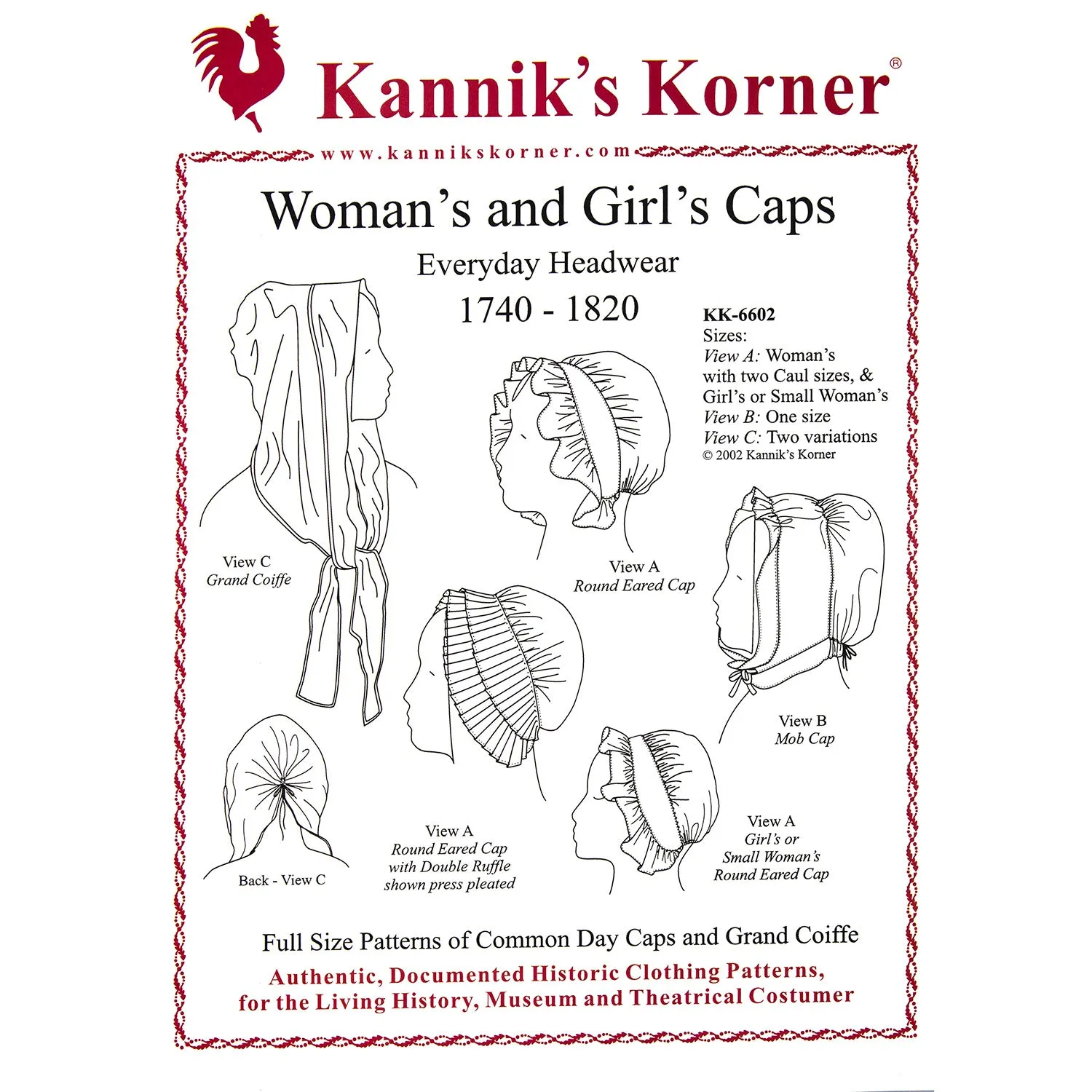 Kannik's Korner 1740-1820 Woman's and Girls Caps Pattern