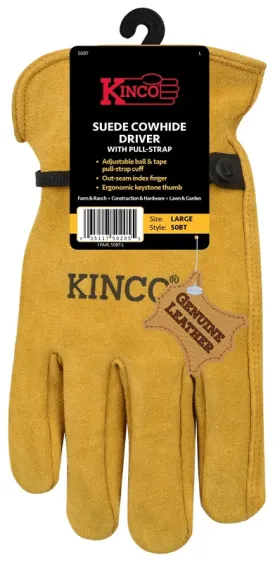 Kinco 50BT-M Driver Gloves, Men's, M, Keystone Thumb, Ball and Tape Cuff, Suede Cowhide Leather, Gold :PR: QUANTITY: 1