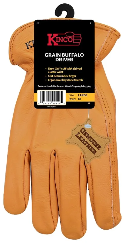 Kinco 81-M Driver Gloves, Men's, M, Keystone Thumb, Easy-On Cuff, Grain Buffalo Leather, Gold :PR: QUANTITY: 1