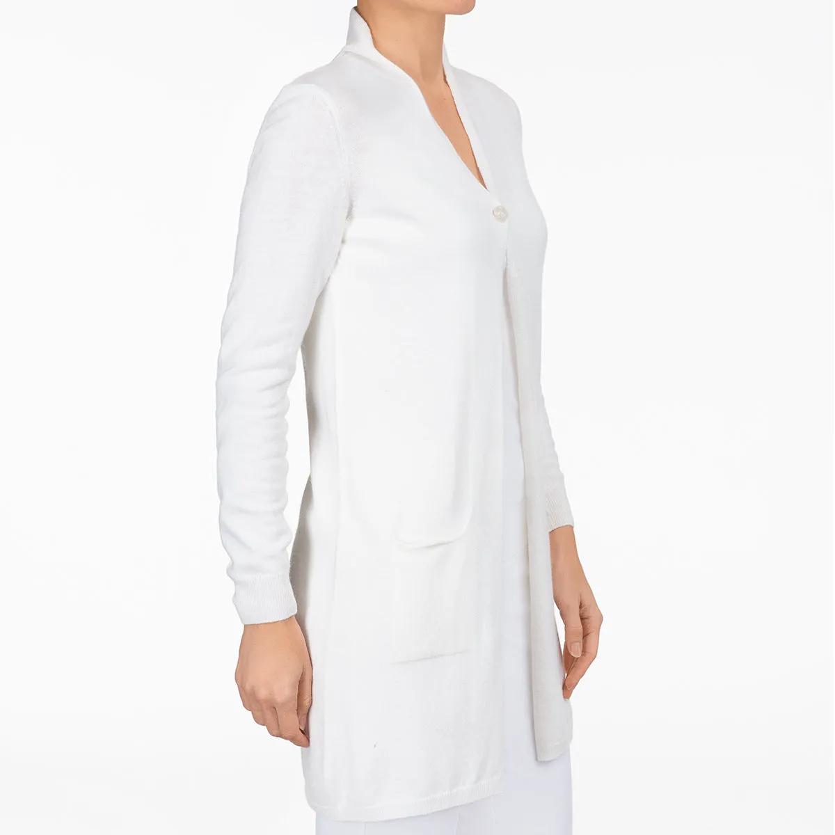Long One Button Cardigan in White