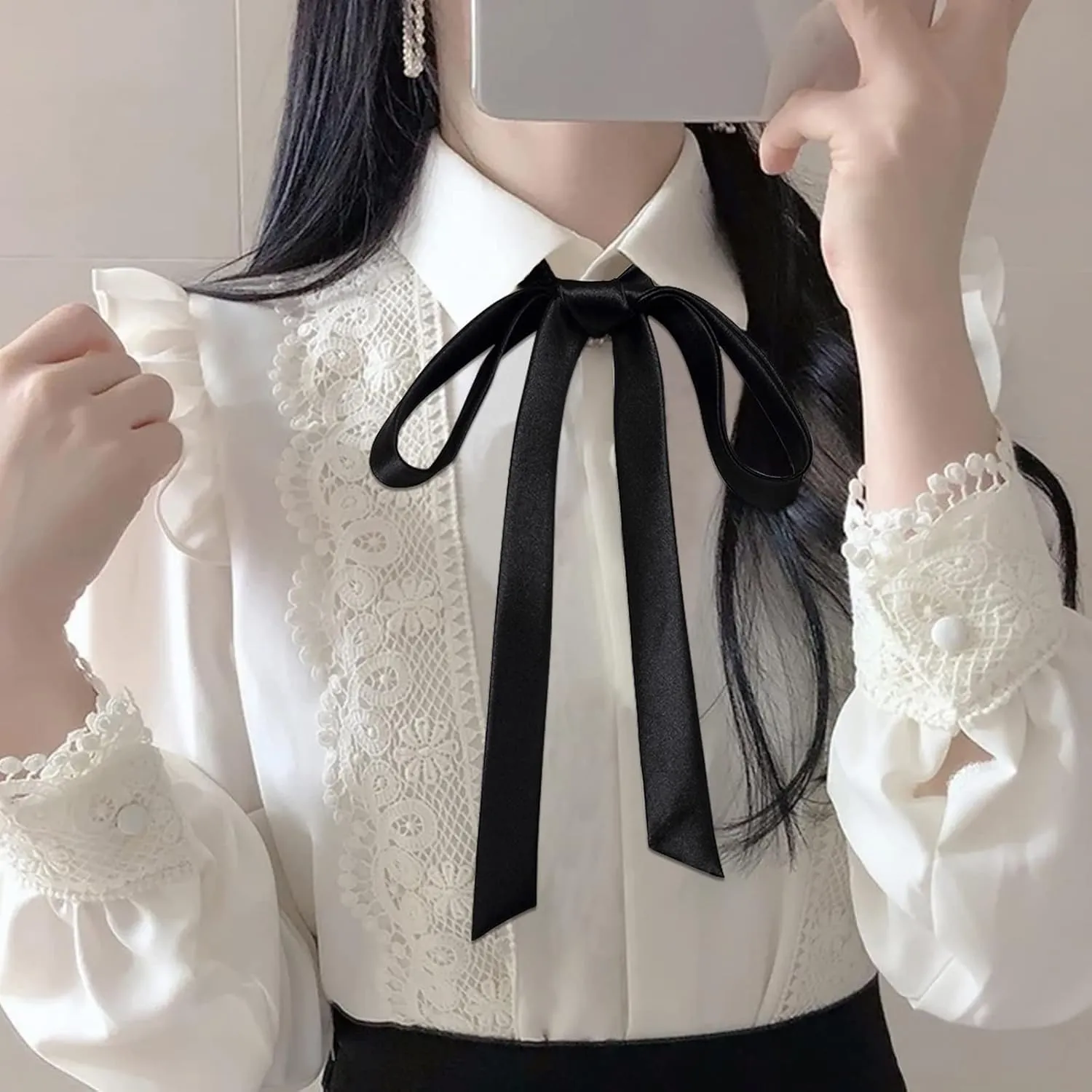 Mantieqingway Bow Tie for Women, Satin Ribbon Girls Self-tie Bowtie for Uniform, School, Wedding, Cosplay, T-shirt Accessory