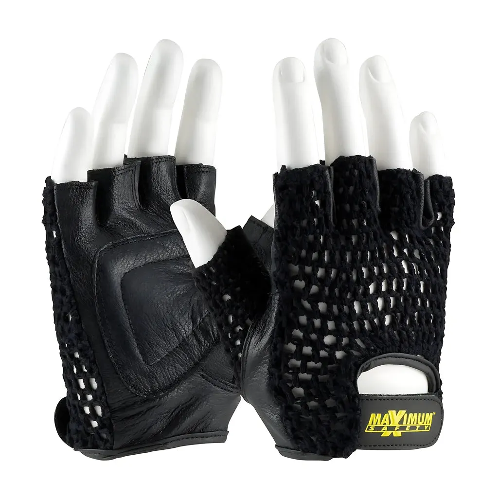 Maximum Safety 122-AV14/L Leather Palm Lifting Gloves with Reinforced Padded Palm Insert - Cotton Mesh Back