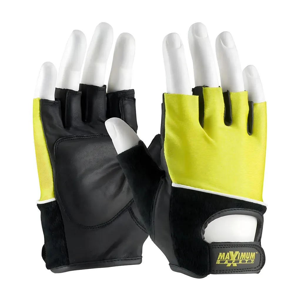 Maximum Safety 122-AV70/L Leather Palm Lifting Gloves with Reinforced Padded Palm Insert -   Hi-Vis Yellow Cotton Back