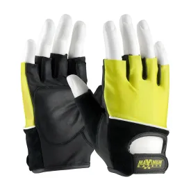 Maximum Safety 122-AV70/L Leather Palm Lifting Gloves with Reinforced Padded Palm Insert -   Hi-Vis Yellow Cotton Back