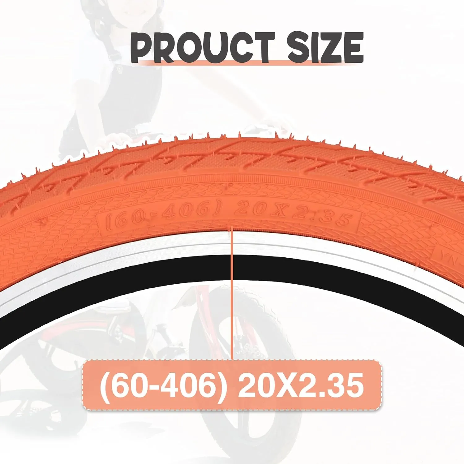 MEGHNA Bike Tire 20 inch Mountain Bike Tire with Lever 60-406 Foldable Tire 20 x 2.35 inch Replacement Grooved for BMX Freestyle Kids Cruiser Bike
