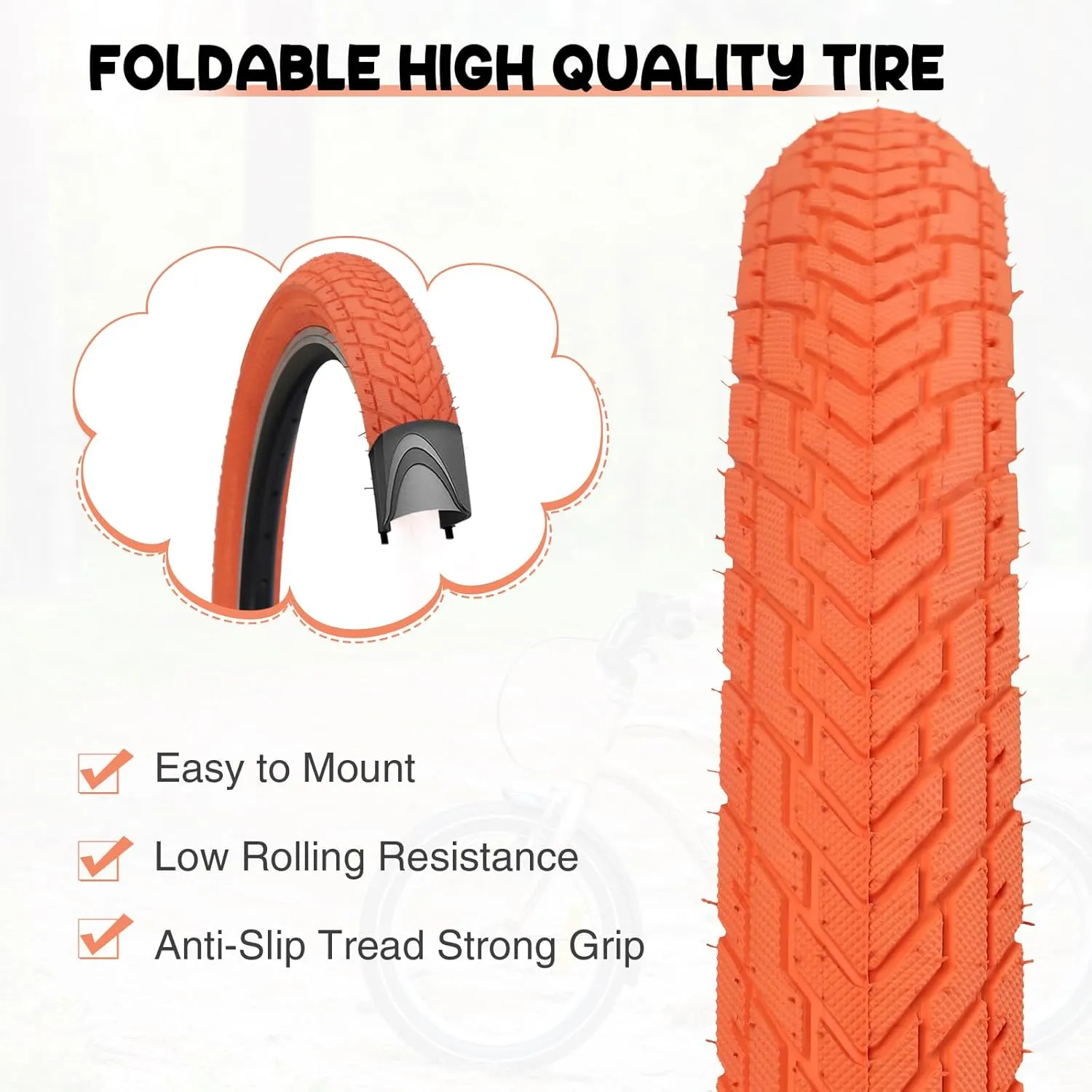 MEGHNA Bike Tire 20 inch Mountain Bike Tire with Lever 60-406 Foldable Tire 20 x 2.35 inch Replacement Grooved for BMX Freestyle Kids Cruiser Bike
