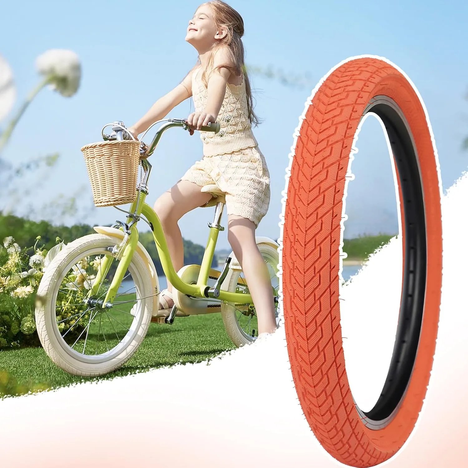 MEGHNA Bike Tire 20 inch Mountain Bike Tire with Lever 60-406 Foldable Tire 20 x 2.35 inch Replacement Grooved for BMX Freestyle Kids Cruiser Bike