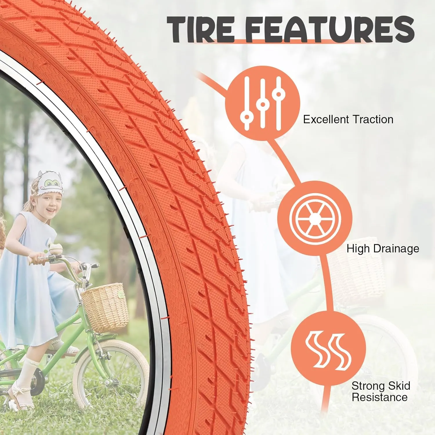 MEGHNA Bike Tire 20 inch Mountain Bike Tire with Lever 60-406 Foldable Tire 20 x 2.35 inch Replacement Grooved for BMX Freestyle Kids Cruiser Bike