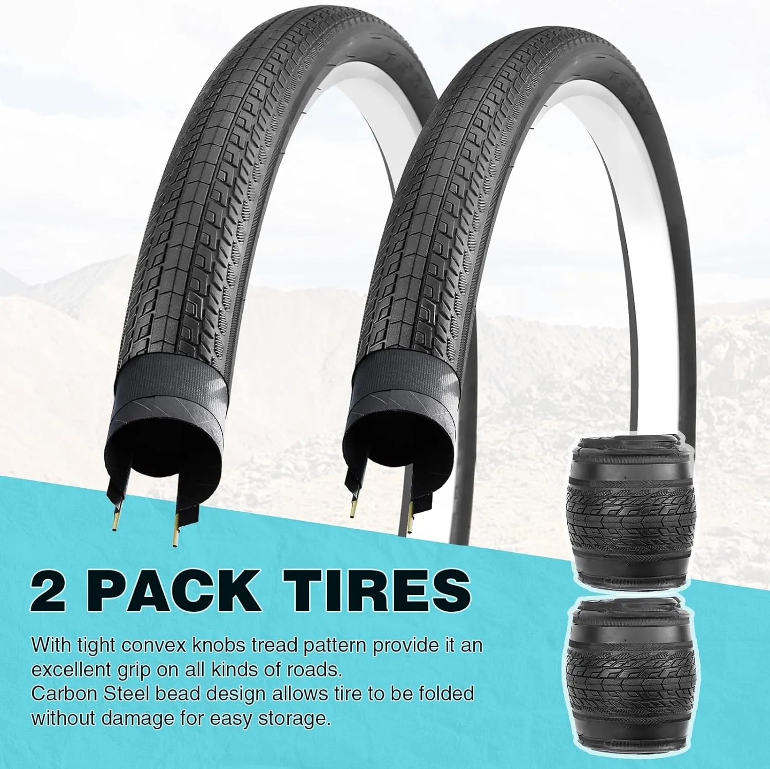 MEGHNA Bike Tire 20/24/26 x 1.75 inch Mountain Bike Tire with Bike Tire Lever Foldable Tire Replacement for BMX Freestyle Kids Bike Folding Bike Cruiser Bike