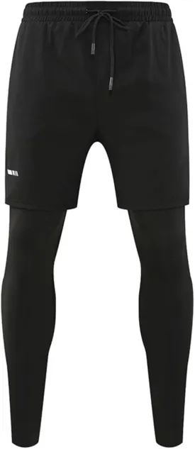 Men's Compression Leggings with Shorts Pants Two-Piece for Running and Sports Yoga