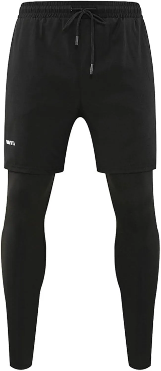 Men's Compression Leggings with Shorts Pants Two-Piece for Running and Sports Yoga