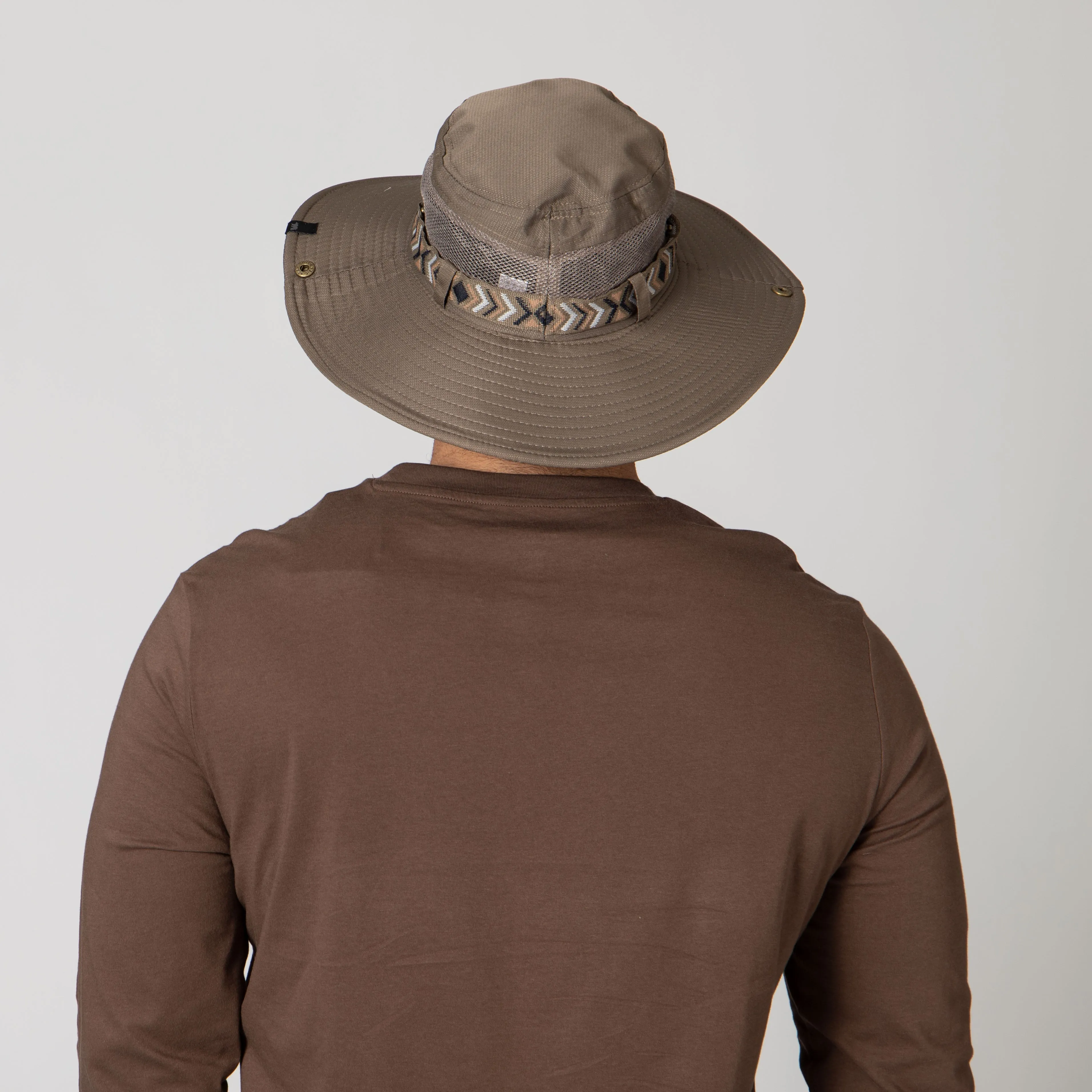 Wide Brim Mens Sun Hat with Floatable Feature and Jacquard Trim