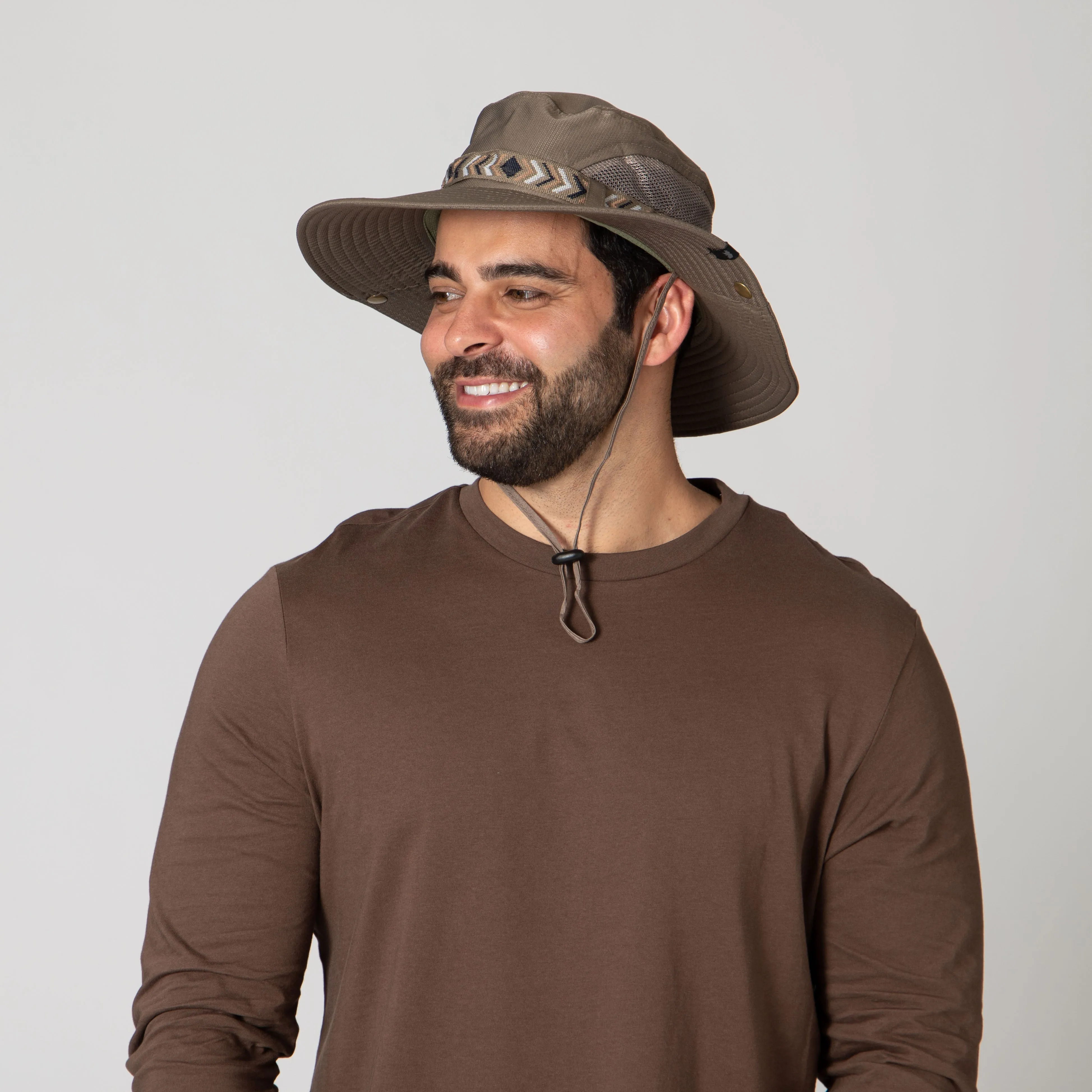 Wide Brim Mens Sun Hat with Floatable Feature and Jacquard Trim