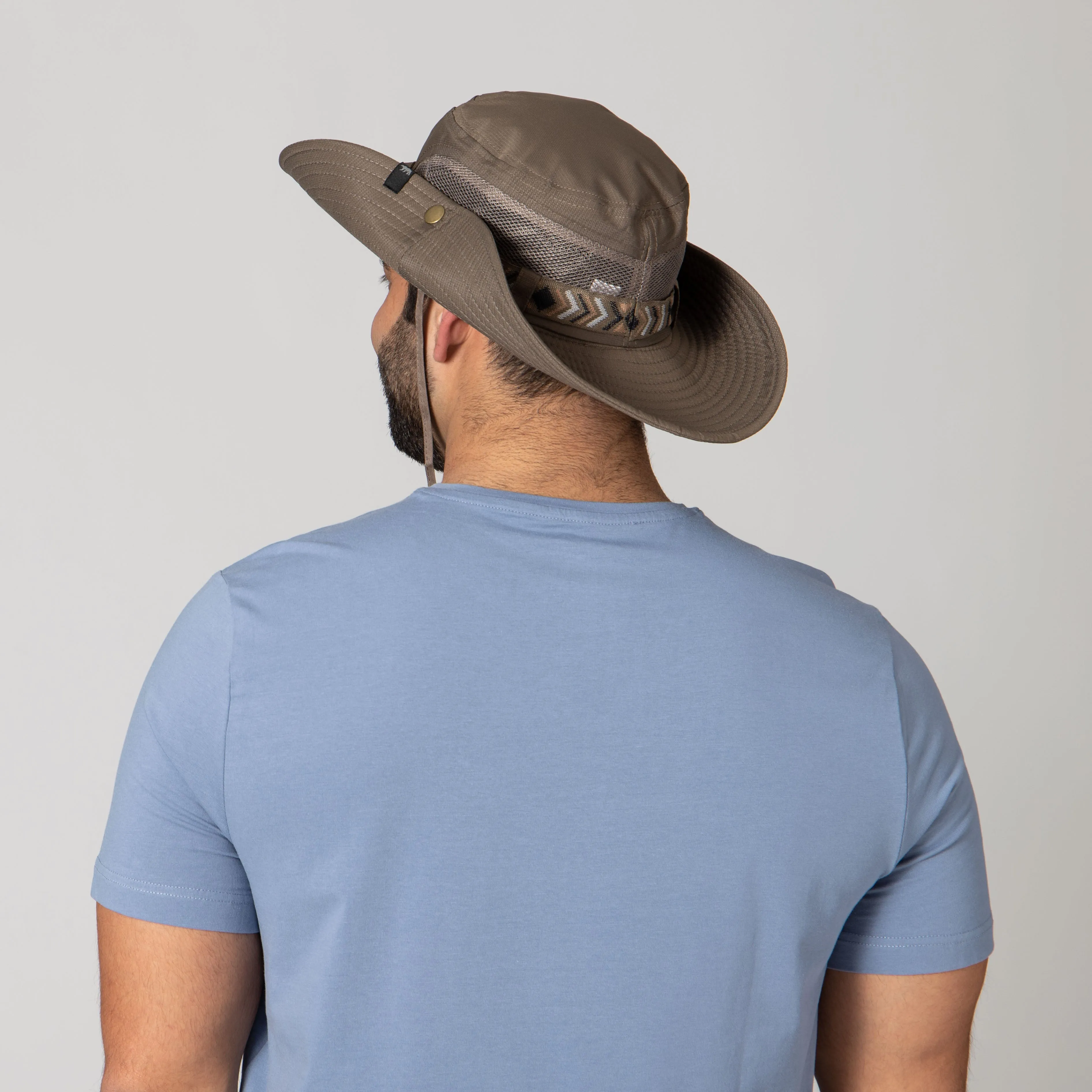 Wide Brim Mens Sun Hat with Floatable Feature and Jacquard Trim