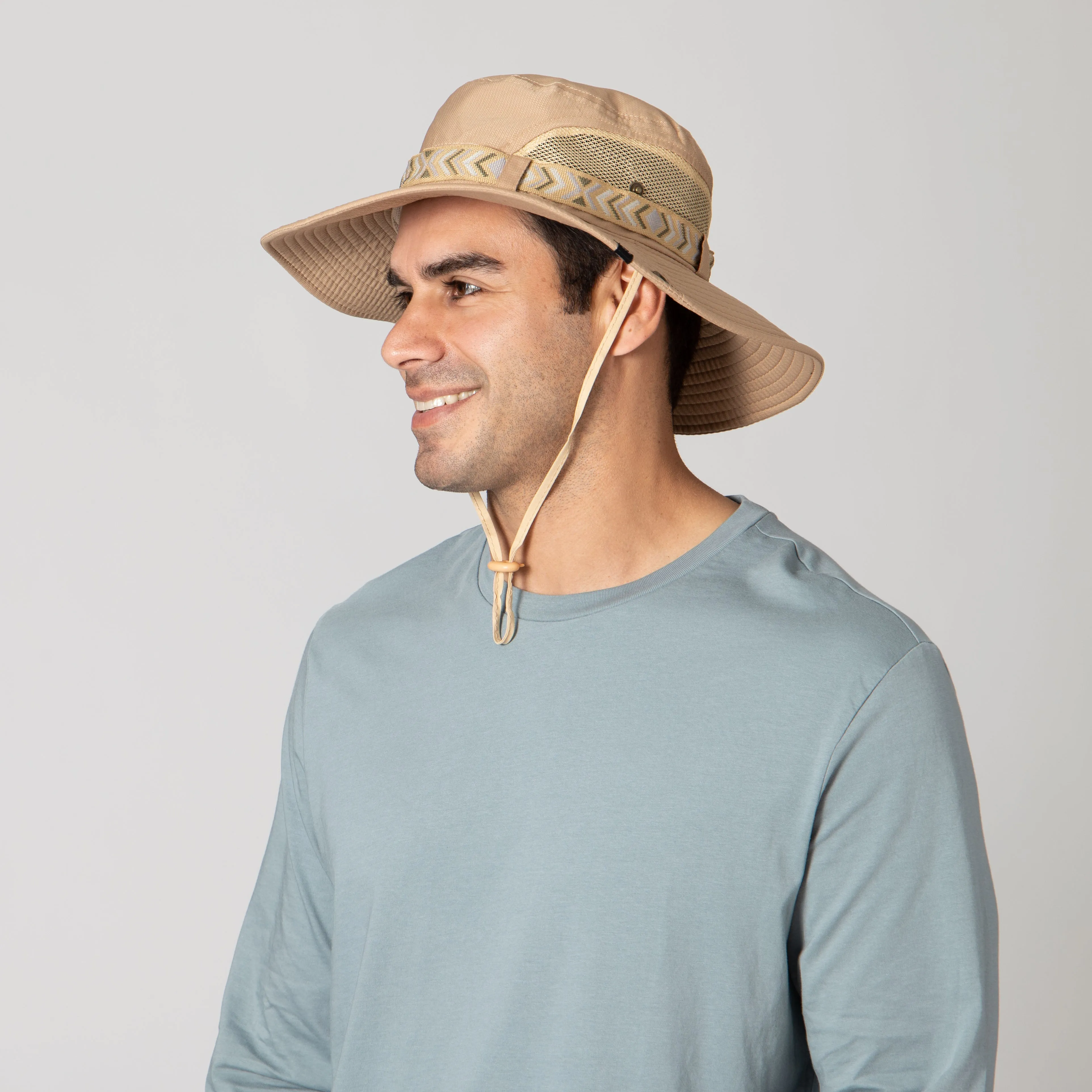 Wide Brim Mens Sun Hat with Floatable Feature and Jacquard Trim