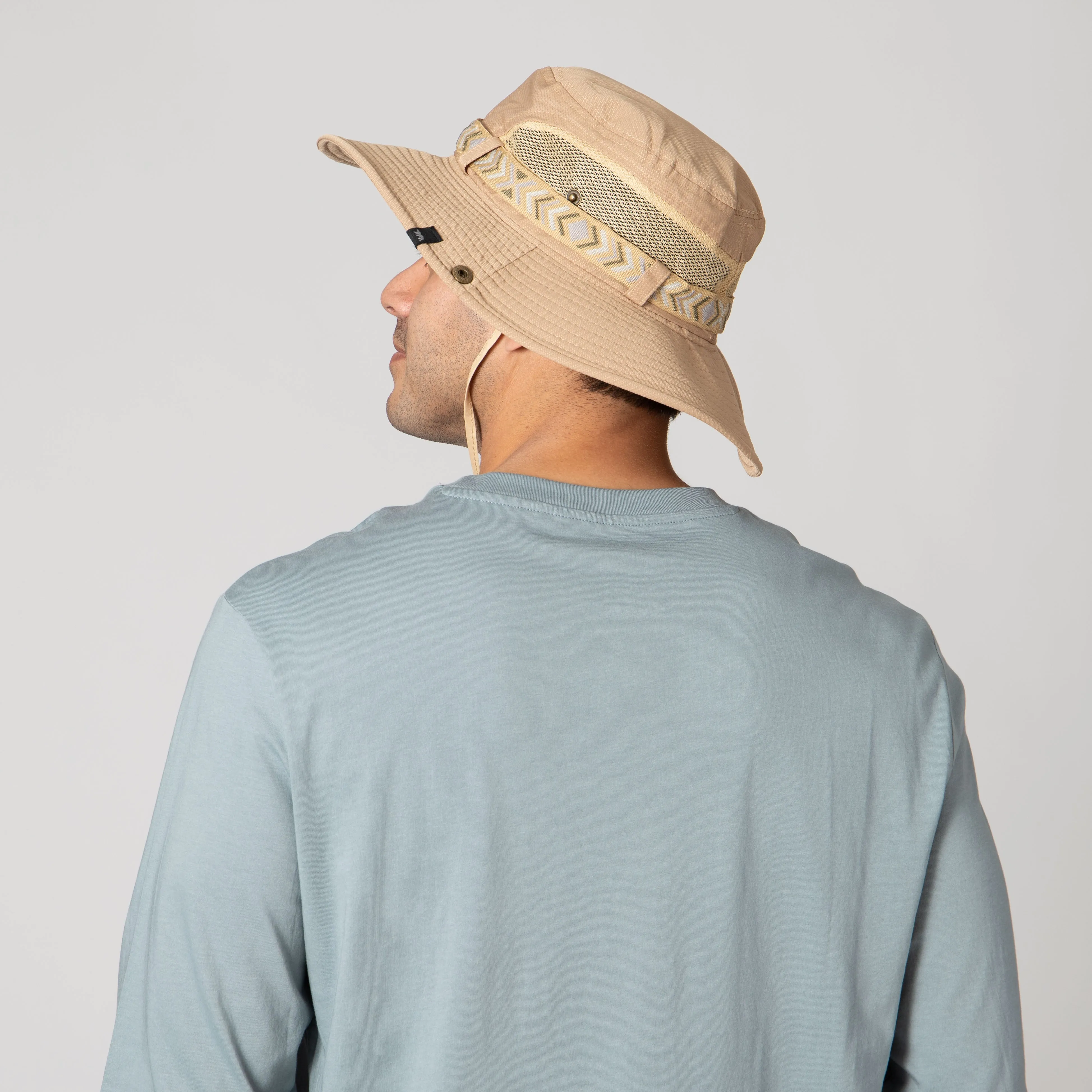 Wide Brim Mens Sun Hat with Floatable Feature and Jacquard Trim