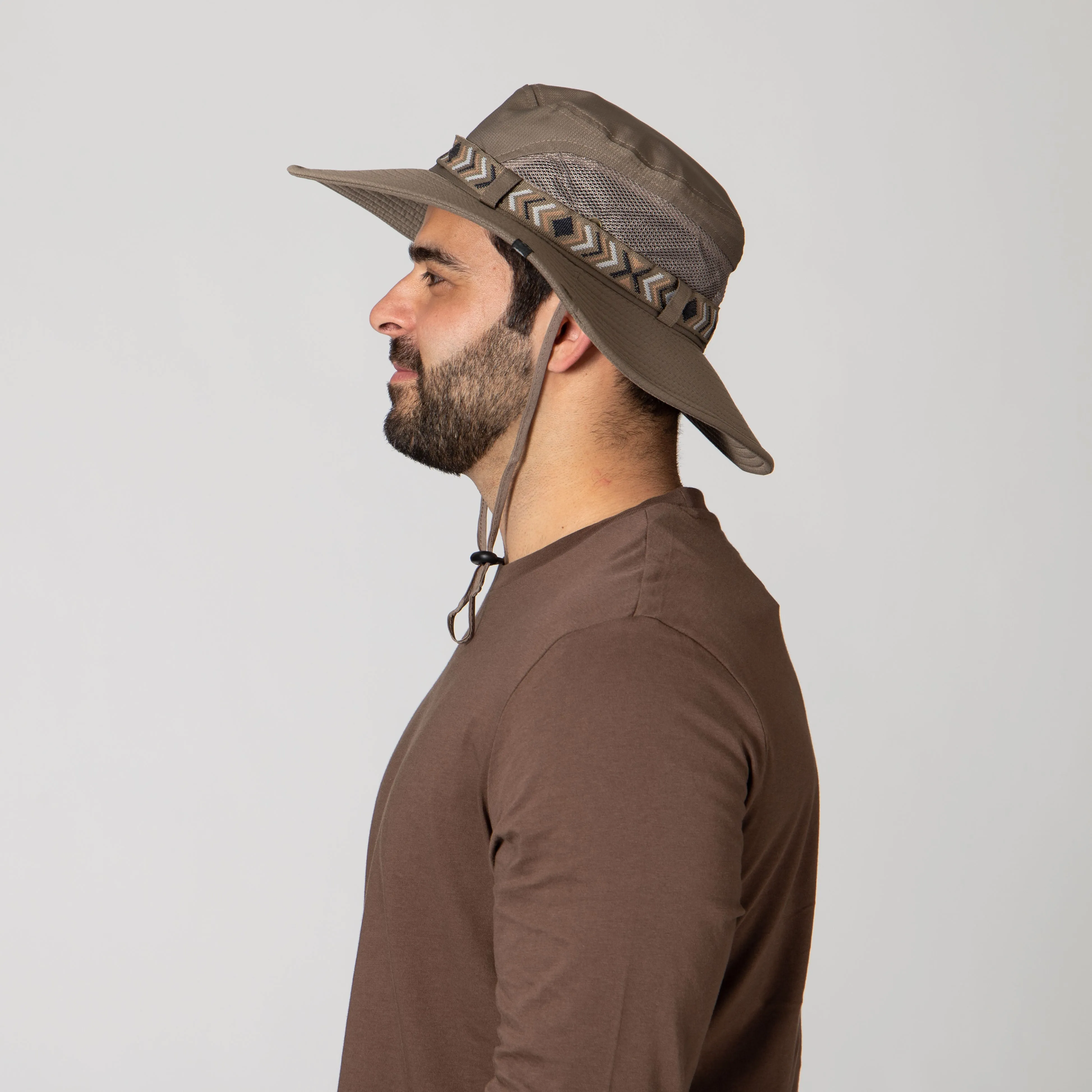Wide Brim Mens Sun Hat with Floatable Feature and Jacquard Trim