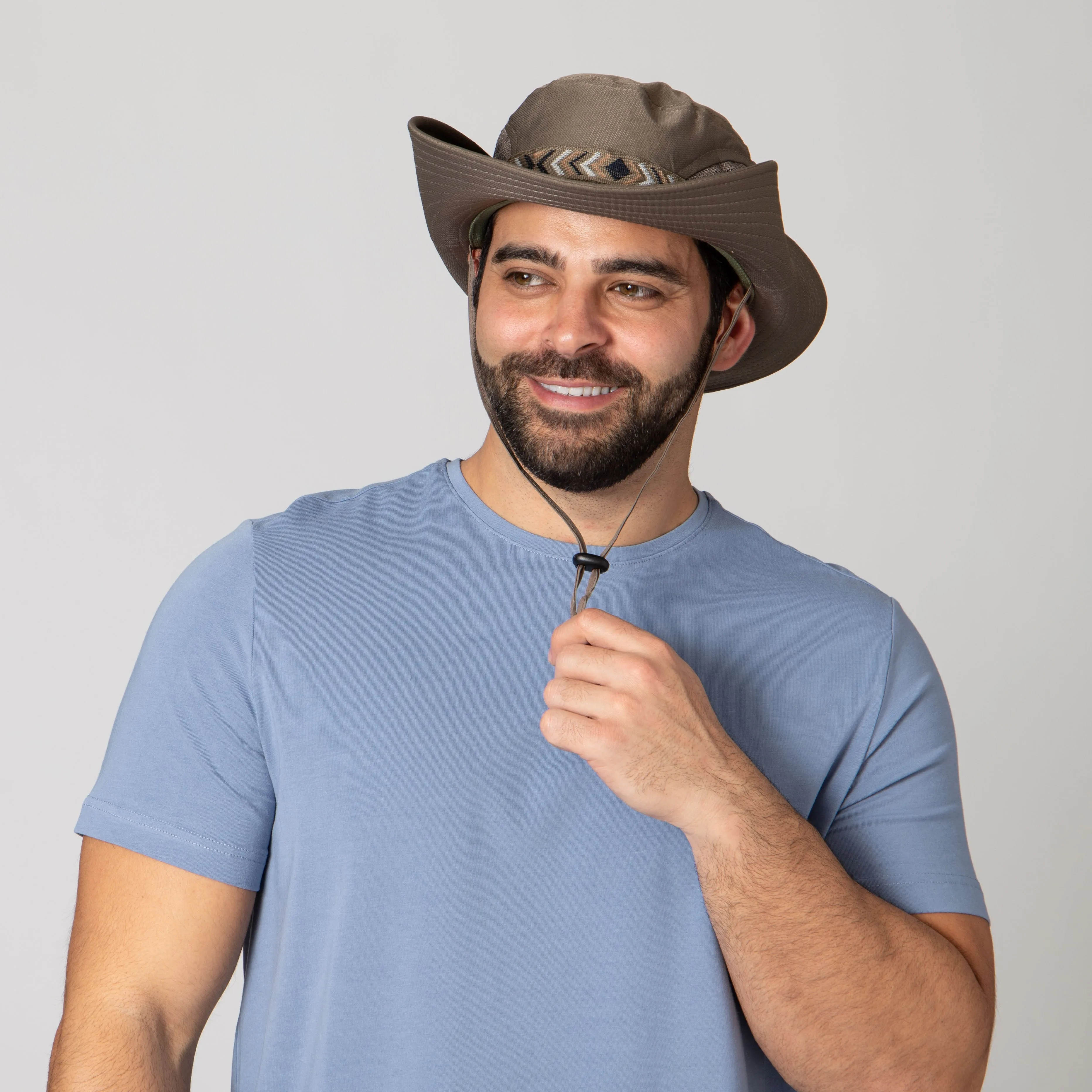 Wide Brim Mens Sun Hat with Floatable Feature and Jacquard Trim