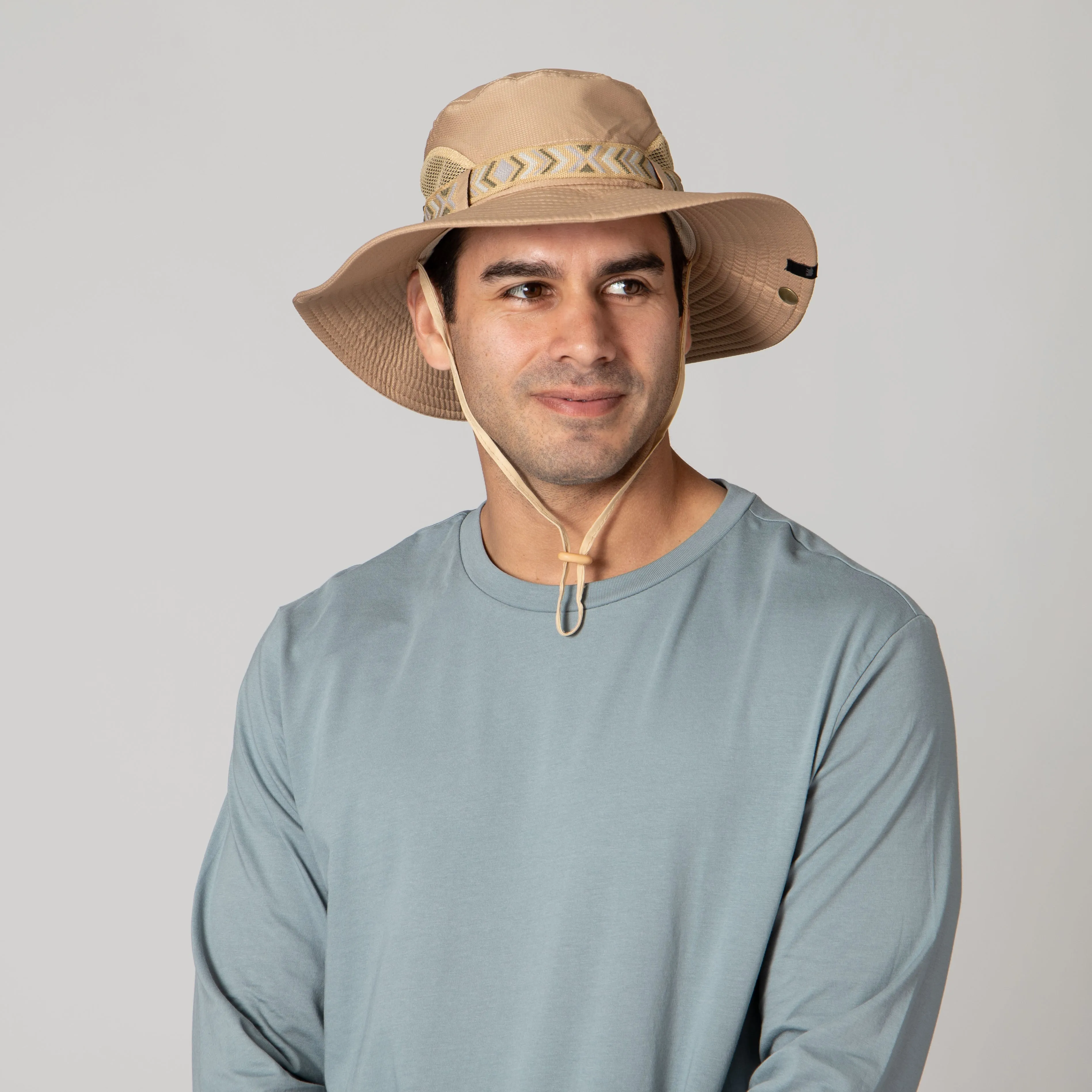 Wide Brim Mens Sun Hat with Floatable Feature and Jacquard Trim