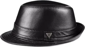 Men's Leather Jazz Hat Panama Fedora Trilby Hat for Holiday Gentlemen Derby Party Hat