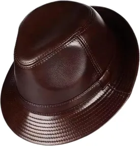 Men's Leather Jazz Hat Panama Fedora Trilby Hat for Holiday Gentlemen Derby Party Hat