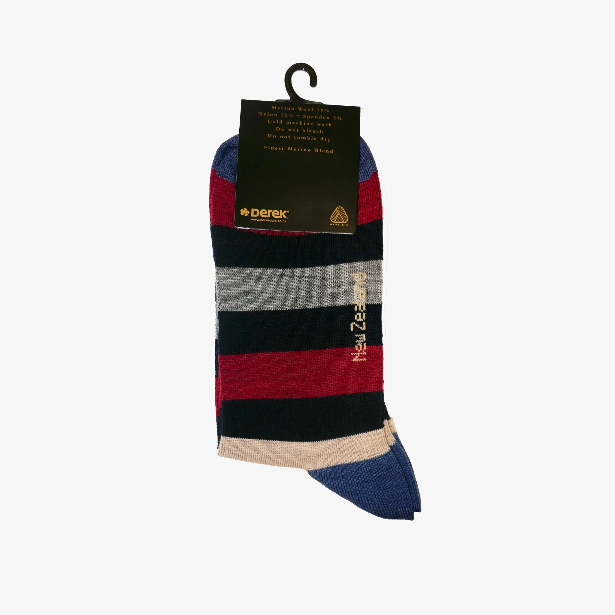 Mens Merino Wool Socks - Kiwi & Block Stripe, M-L