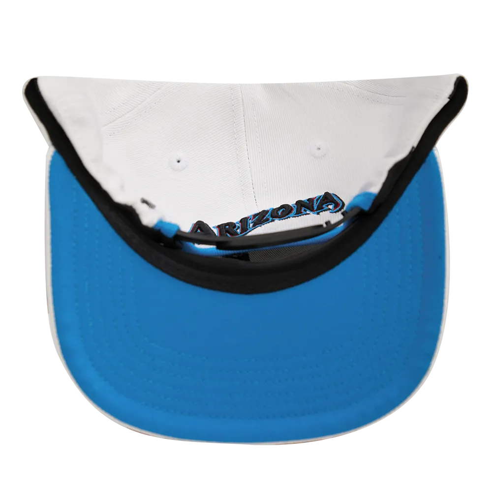 MLB ARIZONA DIAMONDBACKS 2 TONE LEATHER BRIM UNISEX SNAPBACK HAT (WHITE / UNIVERSITY BLUE)