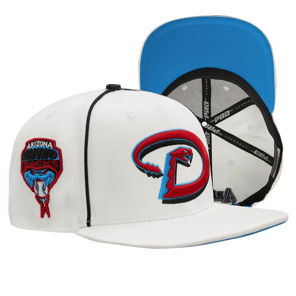 MLB ARIZONA DIAMONDBACKS 2 TONE LEATHER BRIM UNISEX SNAPBACK HAT (WHITE / UNIVERSITY BLUE)