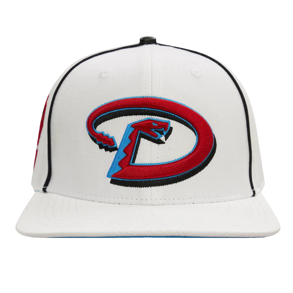 MLB ARIZONA DIAMONDBACKS 2 TONE LEATHER BRIM UNISEX SNAPBACK HAT (WHITE / UNIVERSITY BLUE)
