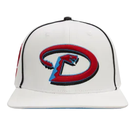 MLB ARIZONA DIAMONDBACKS 2 TONE LEATHER BRIM UNISEX SNAPBACK HAT (WHITE / UNIVERSITY BLUE)