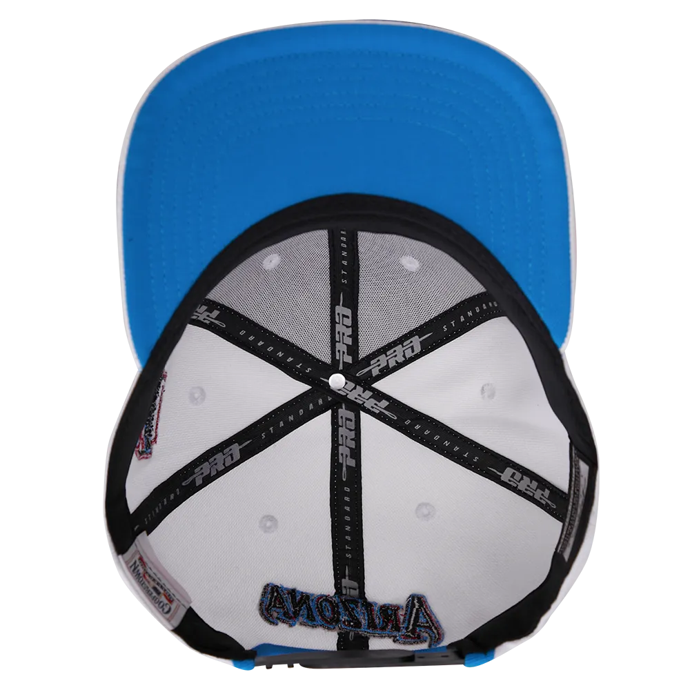 MLB ARIZONA DIAMONDBACKS 2 TONE LEATHER BRIM UNISEX SNAPBACK HAT (WHITE / UNIVERSITY BLUE)