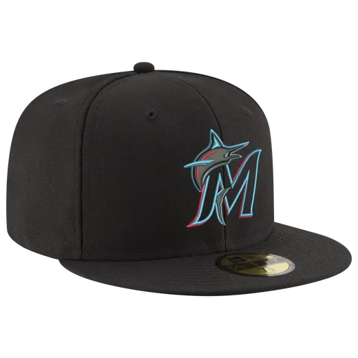 New Era Marlins Fitted Hat- BLACK/CAROLINA