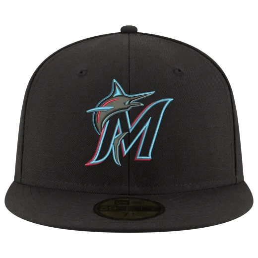 New Era Marlins Fitted Hat- BLACK/CAROLINA