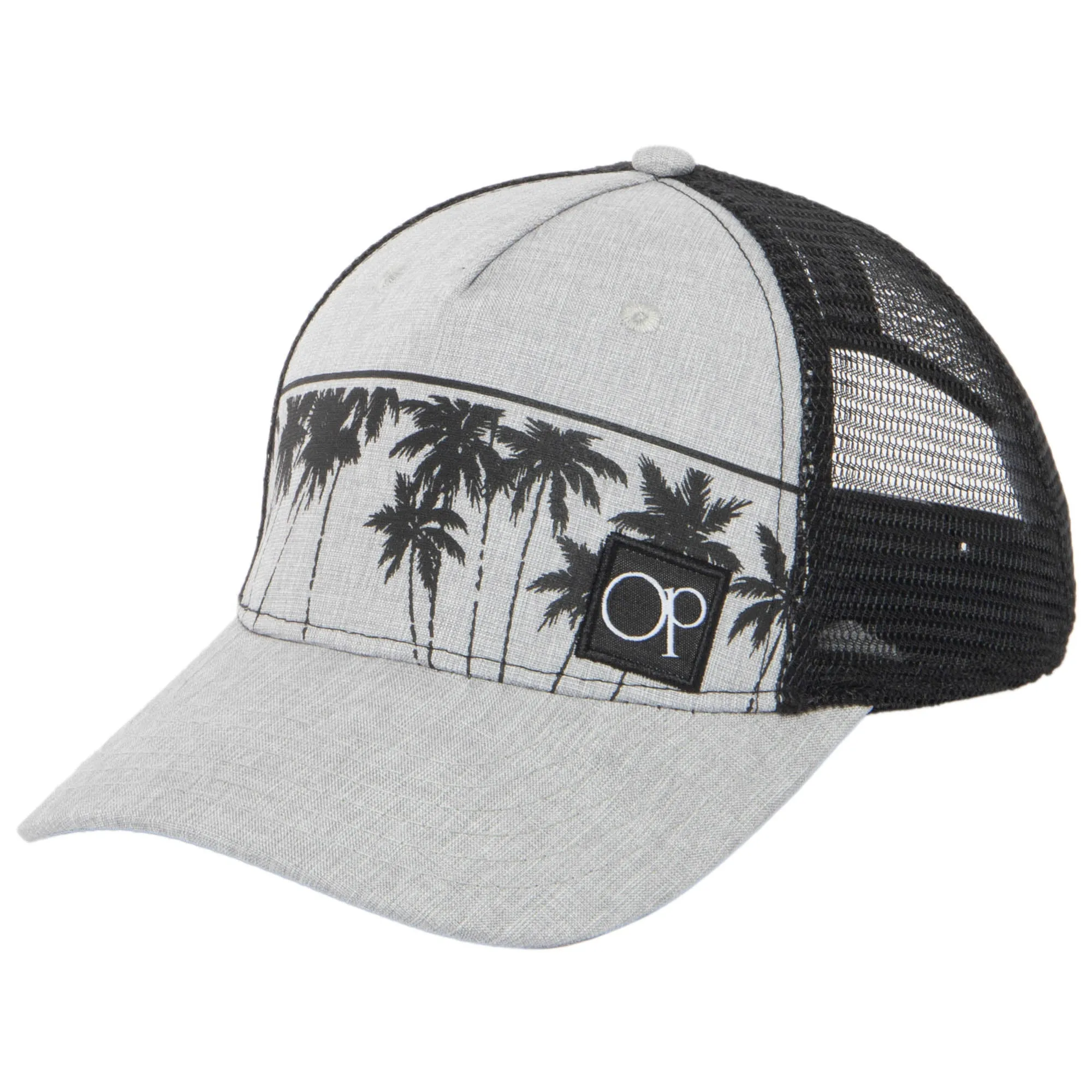 Ocean Pacific - 5 Panel Trucker Hat with Grey Palm Leaf Print