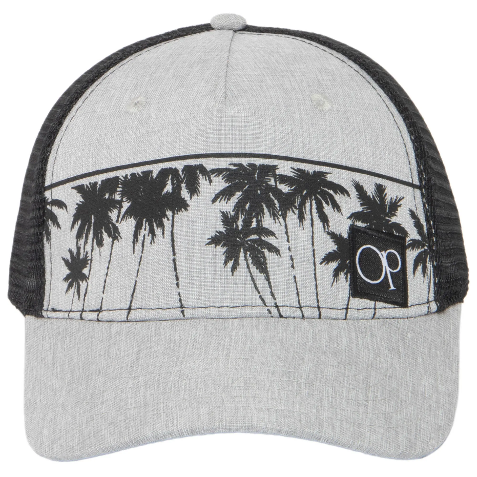 Ocean Pacific - 5 Panel Trucker Hat with Grey Palm Leaf Print