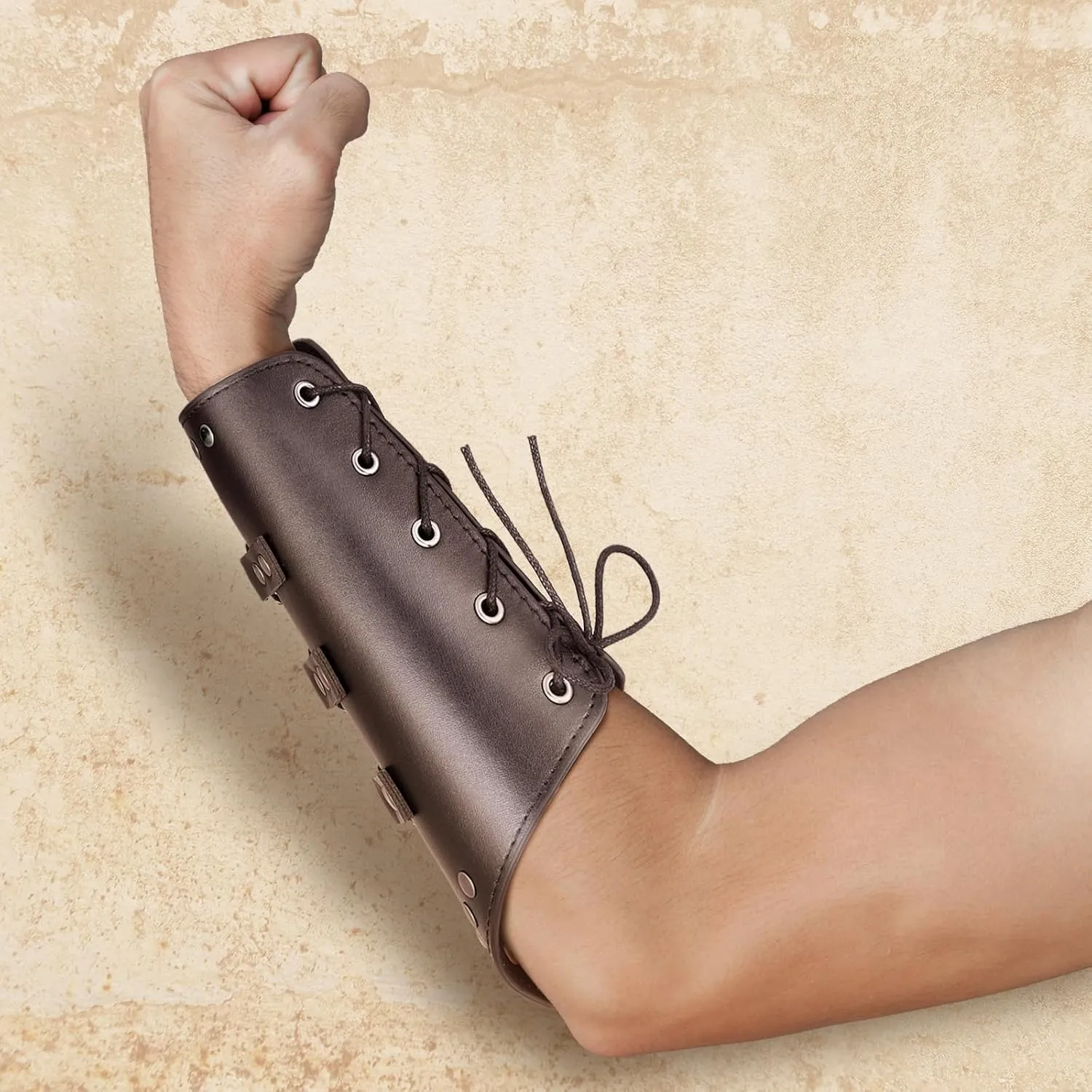 Patelai 1 Pair Faux Leather Arm Guards Arm Bracers Leather Gauntlet Medieval Viking Cosplay Accessories for Men Women