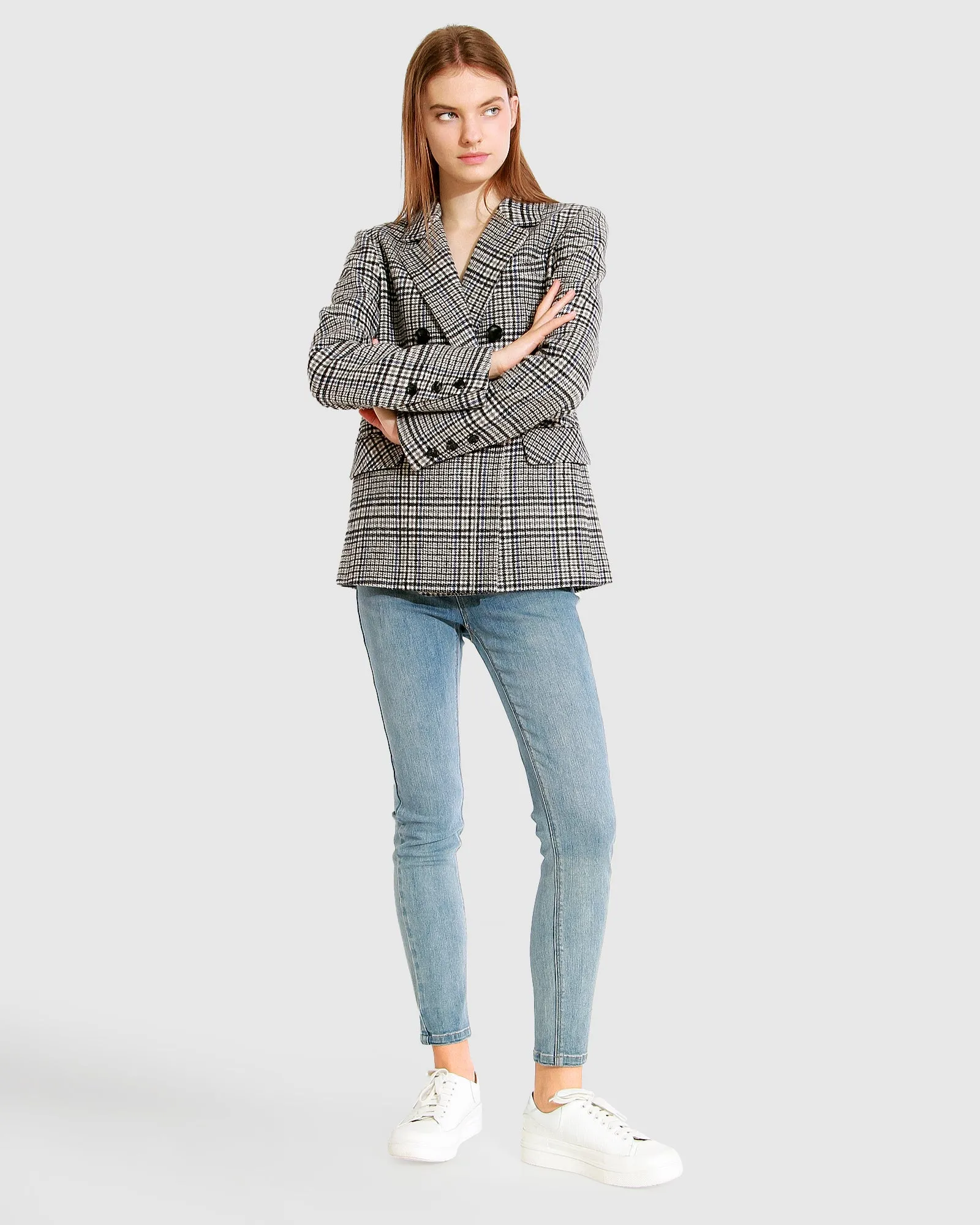 Piccadilly Wool Blend Plaid Blazer - Grey