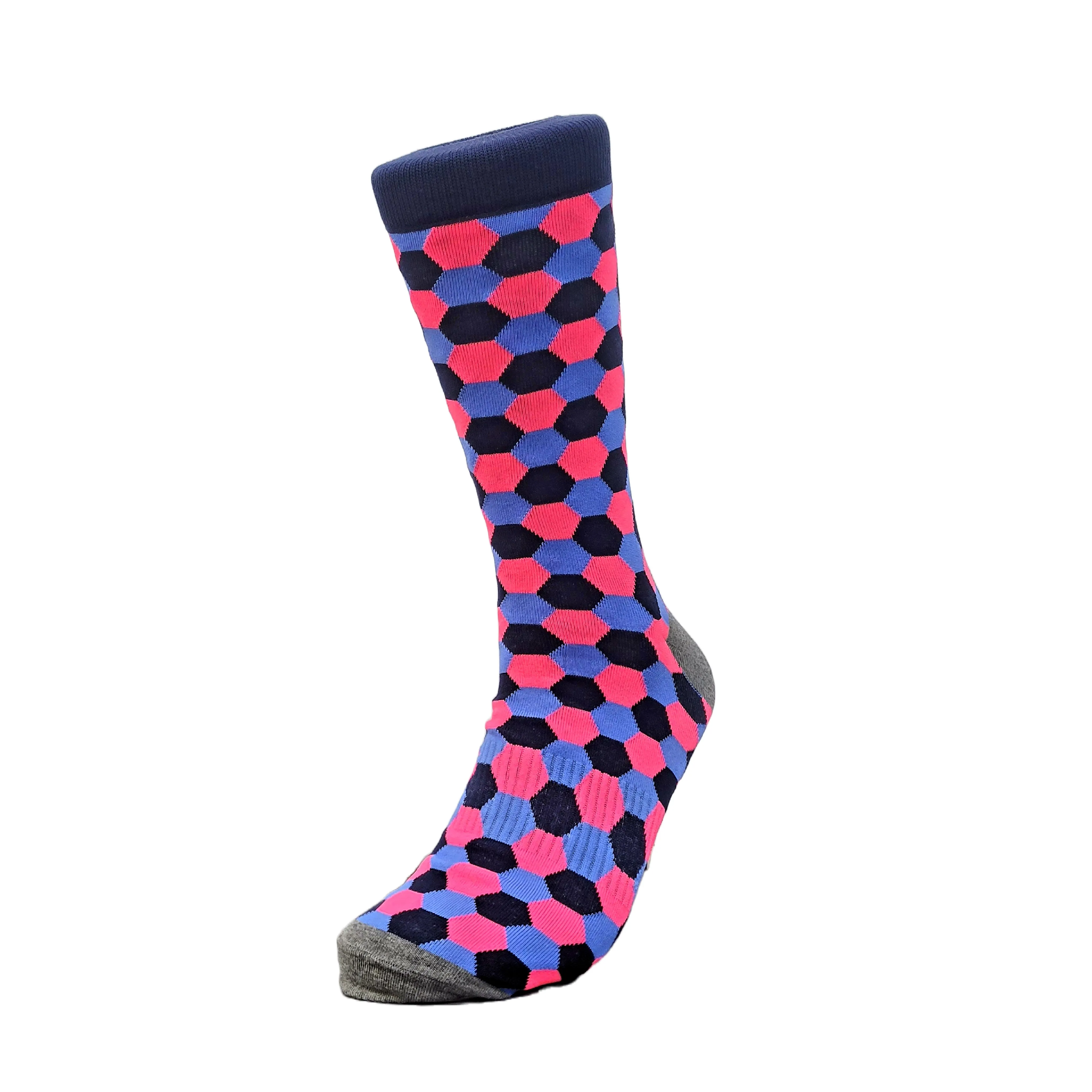 Pink, Blue and Black Hexagon Pattern Socks (Adult Large - Men's Shoe Sizes 8-12)