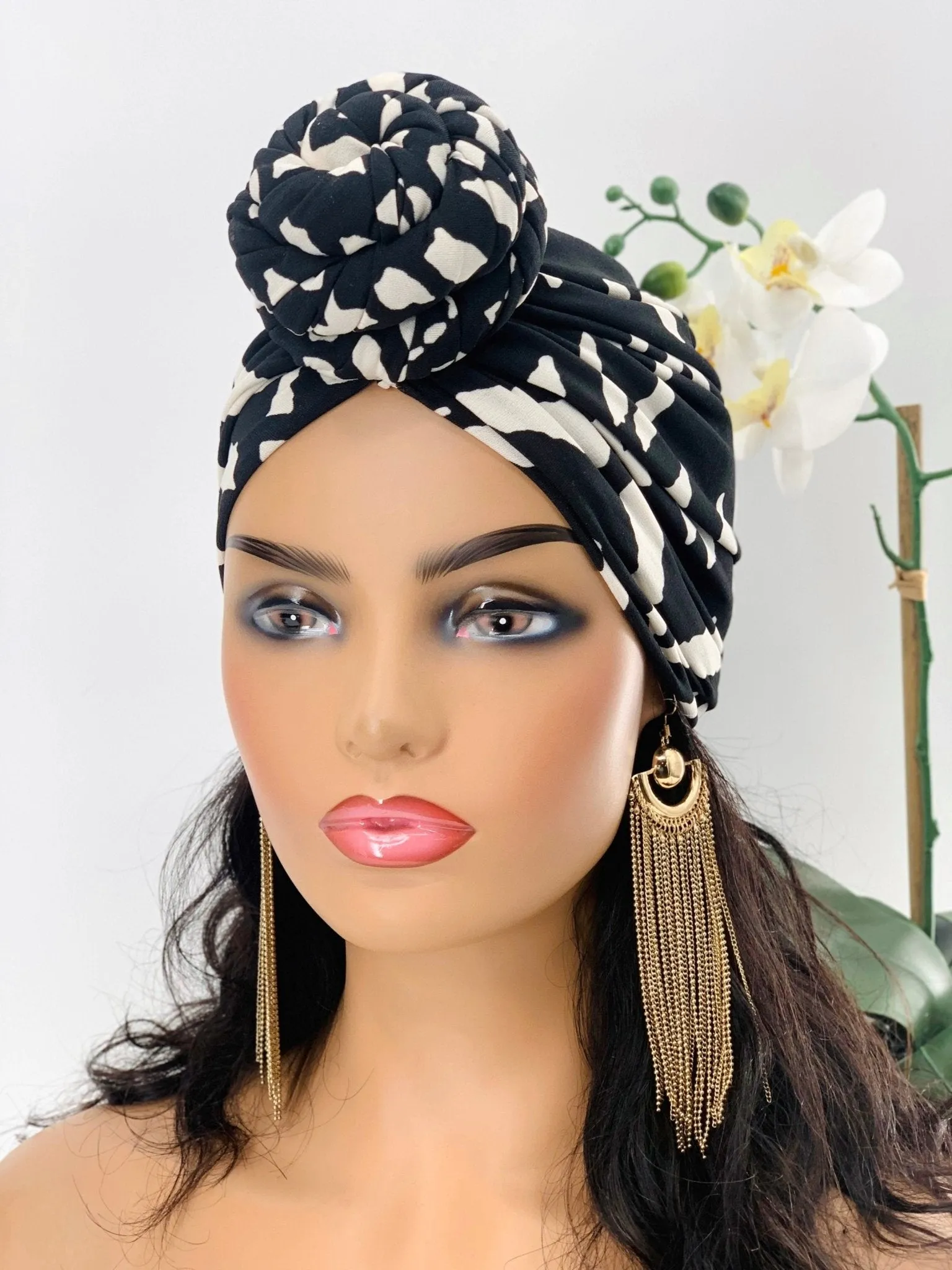 Remi Black & White Pre-Tied Turban
