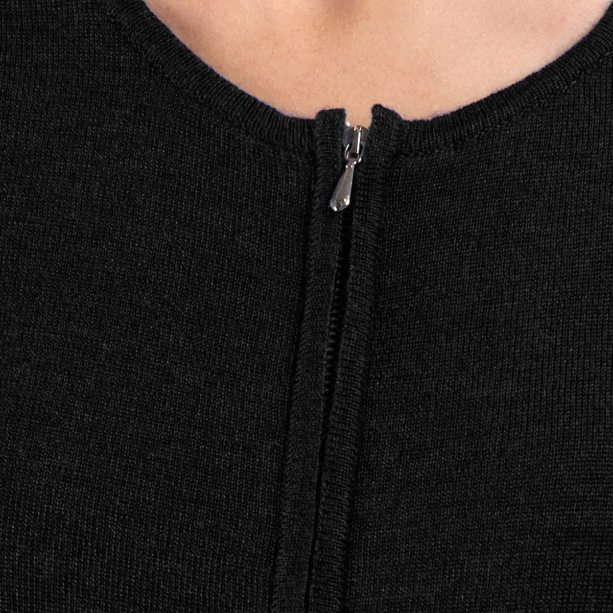 Round Neck Zip Cardigan in Black