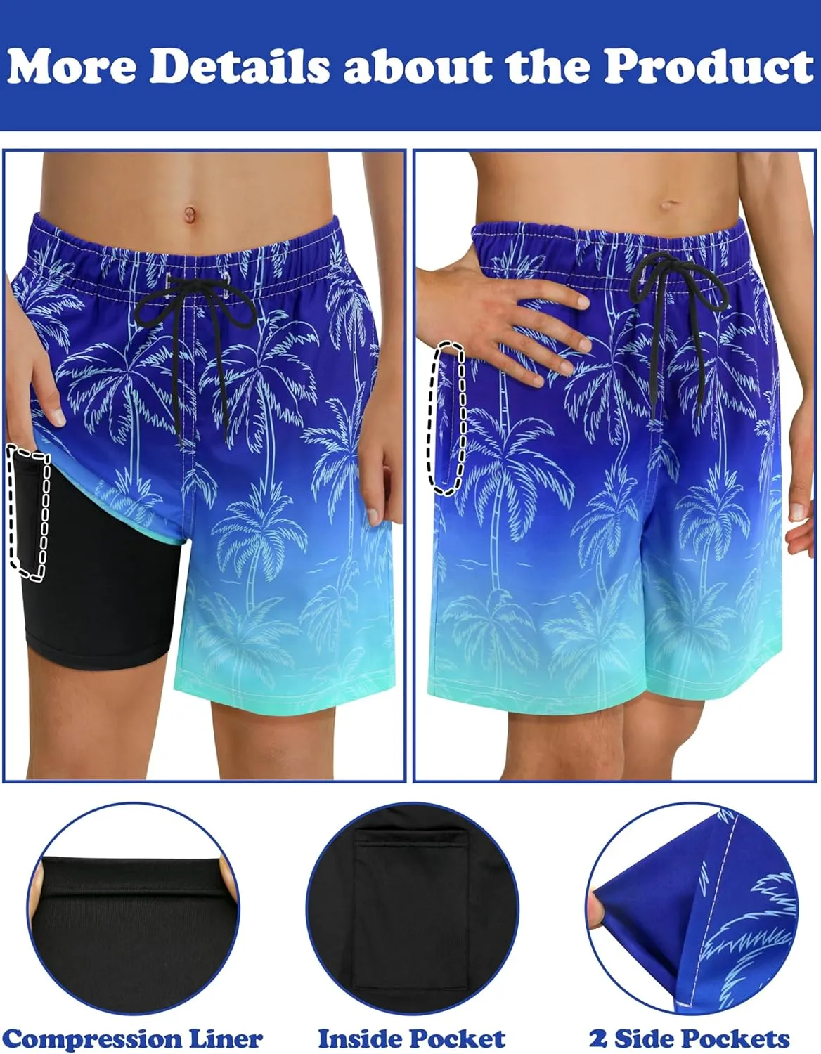 Sarfel Boys Swim Trunks with Compression Liner Kids Swimsuits Boys Bathing Suit Kids Board Shorts Teen Boy Quick Dry Shorts