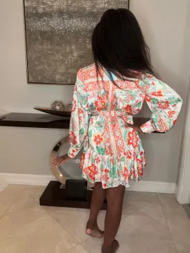 Scarf Print Satin Button Front Dress